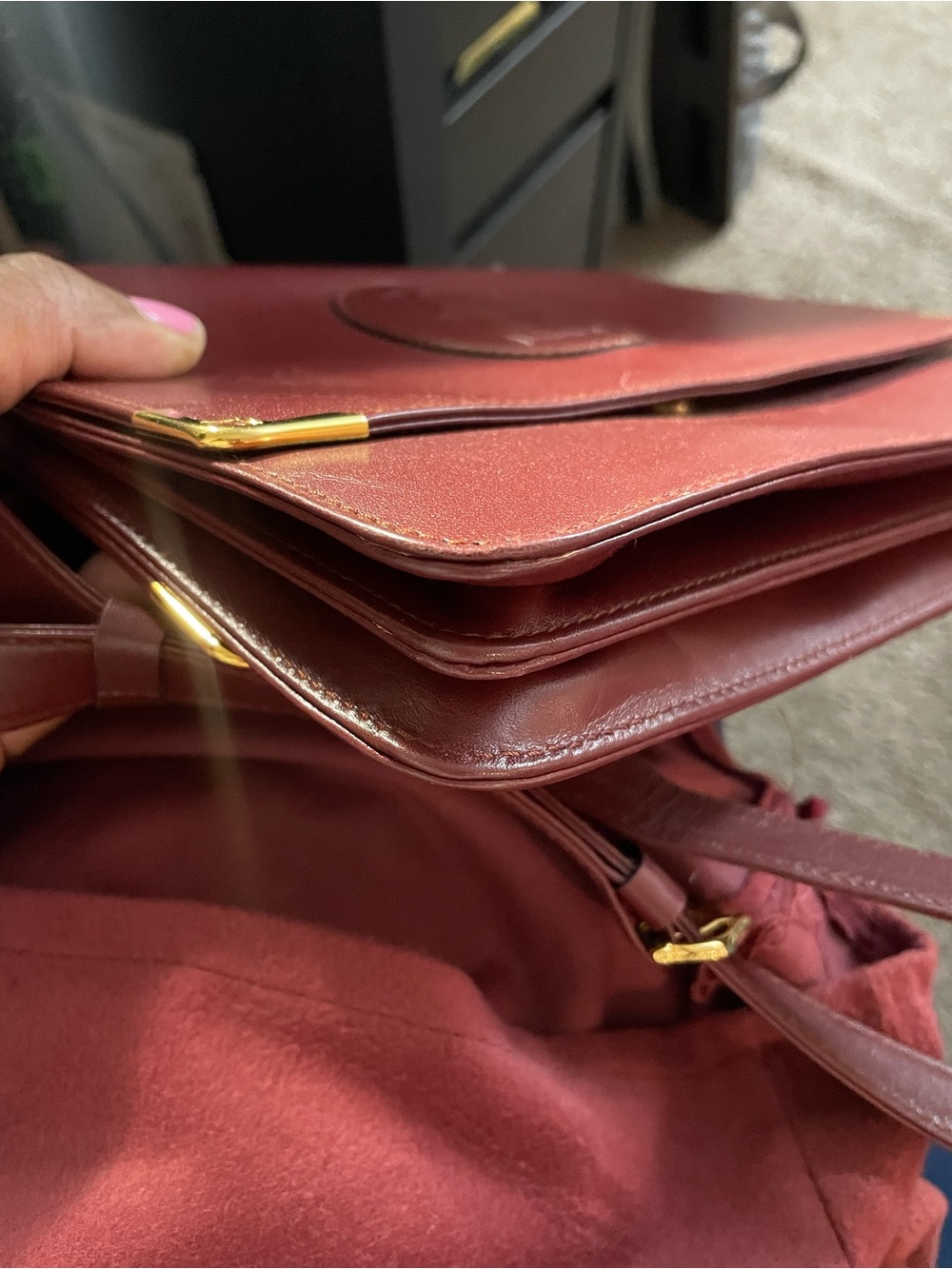 Vintage Cartier Burgundy Leather Crossbody Shoulder Bag Auth Card & Dust Bag - Picture 13 of 14